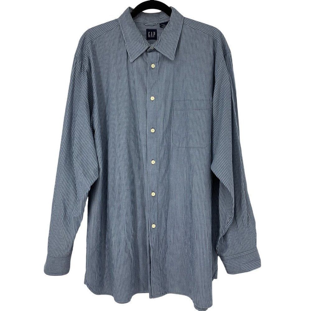 Mens Vintage GAP Shirt Y2K Size XL Blue Stripe Casual Button Up Cotton 3617